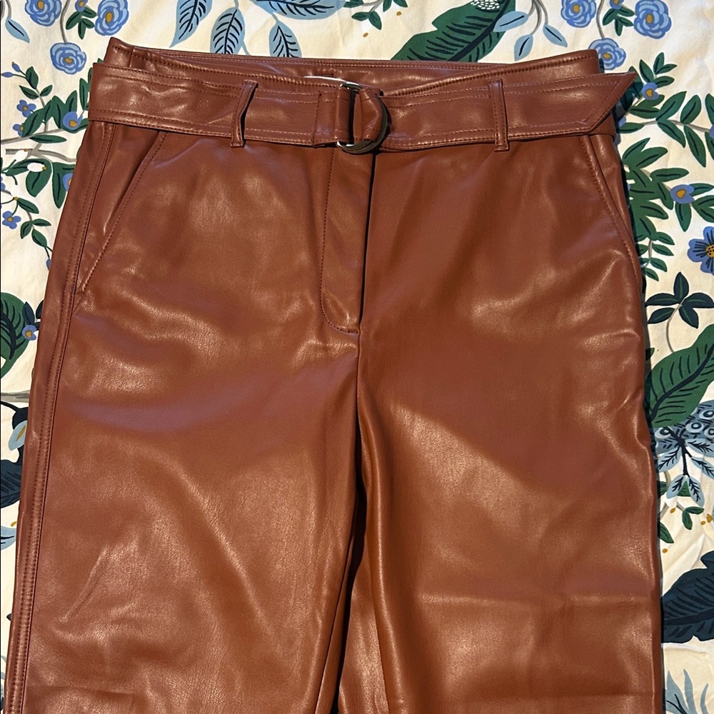 LOFT Tan Faux Leather Trousers